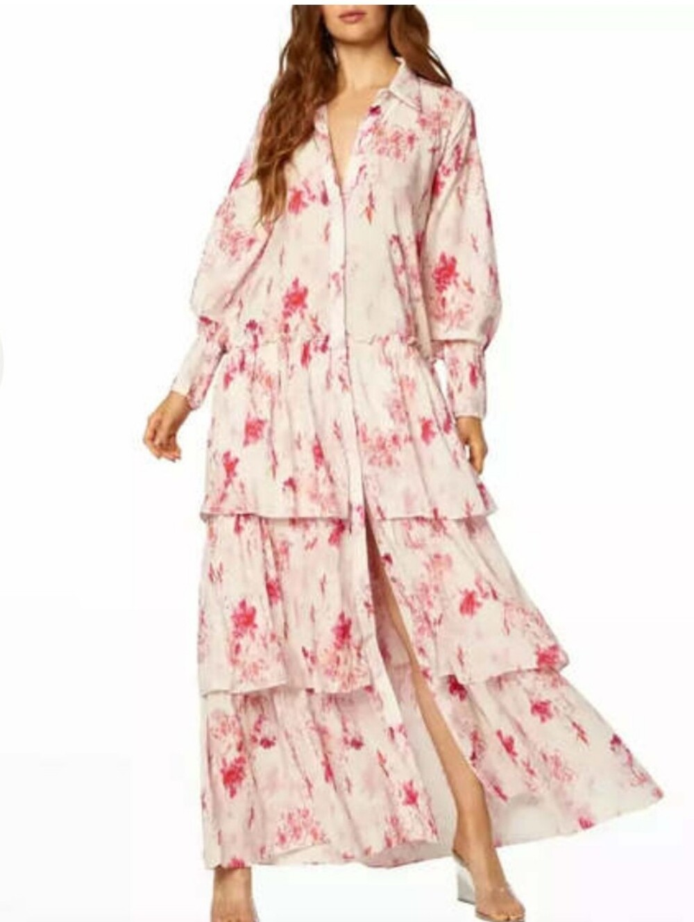 Misa Los Angeles Pink Floral Tiered Maxi Dress
